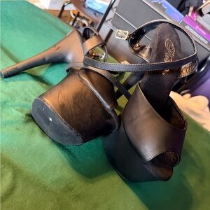 Pleaser Matte Black Strappy Platform Heels